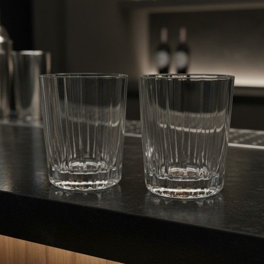 Pasabahce Old Fashioned Tumblers, Set of 2, Vertical Panels Rocks Glass, Barware